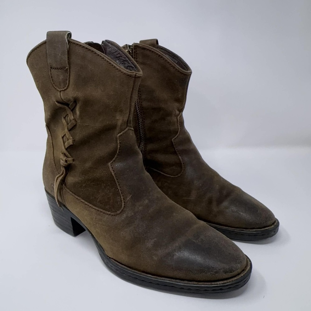 Born Concept Karin Boots‎ Women's Size 7.5 Leather Brown Western Ankle Braid